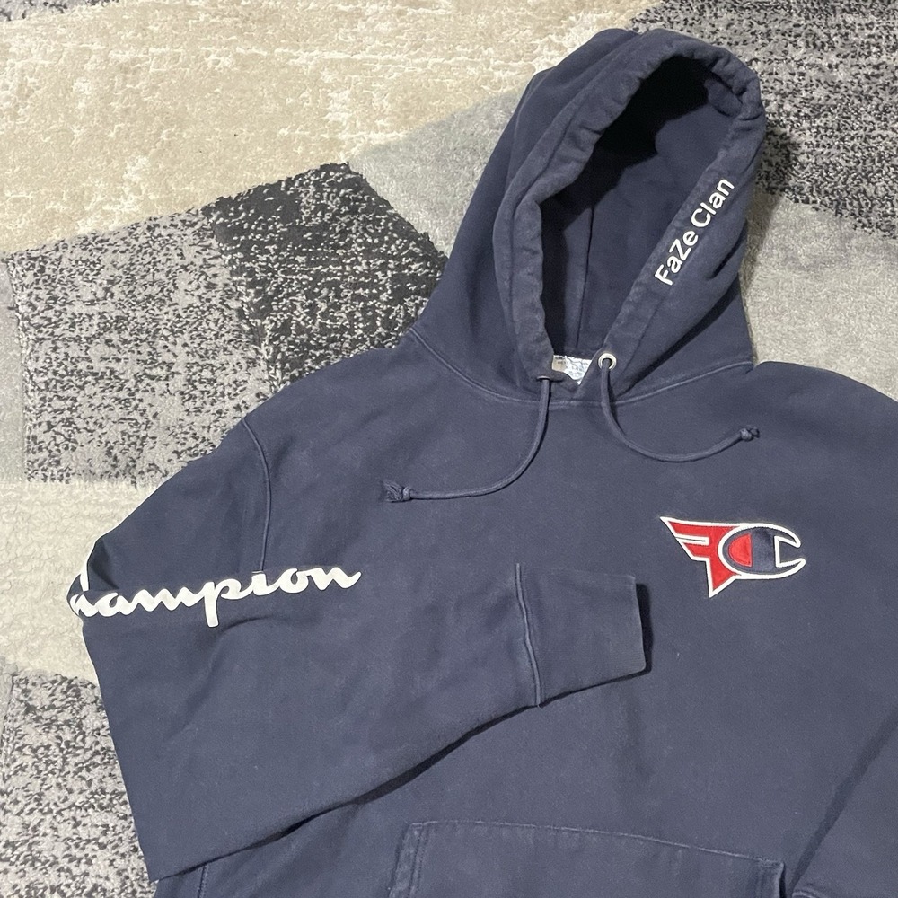 Champion x Faze Clan Hoodie Men XL Blue Sweatshirt Pullover Grunge Skater Heavy